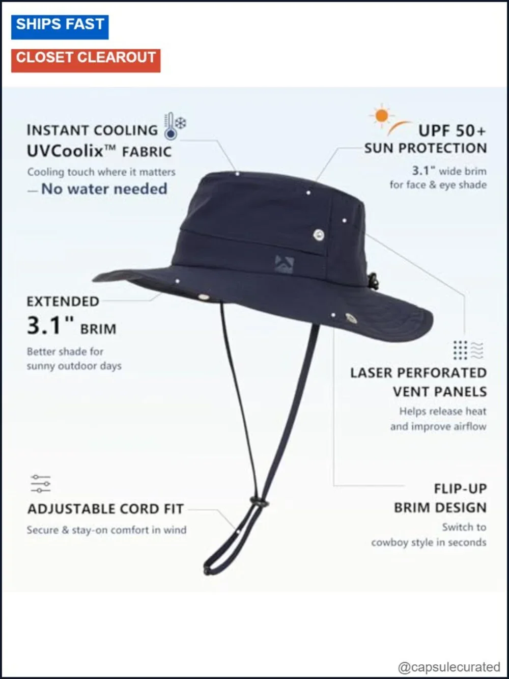 Cooling Sun Hat UPF 50+ Wide Brim Bucket Hat for Men Women Laser Ventilation